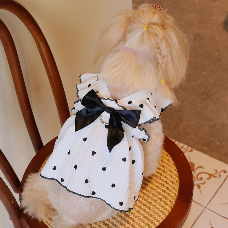 Cute Romantic Heart Strap Ruffle Dress Skin-Friendly Suitable For Small And Medium Pets Pet Apparel_voghion.com