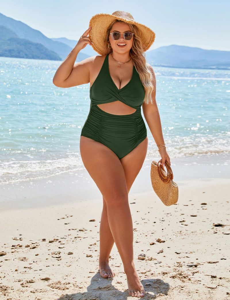 NEW One-Piece Swimsuit Solid Color Cross High Waist Bikini For Women_voghion.com