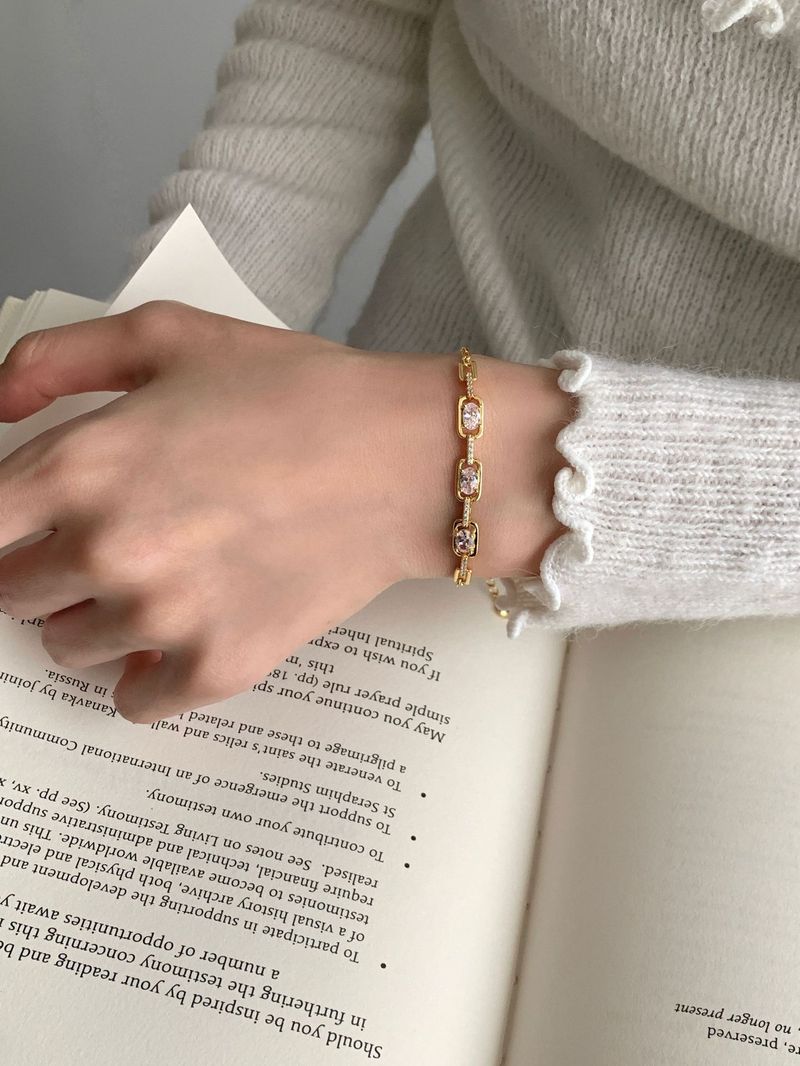Elegantes Zirkon-Armband für Damenschmuck mit K-Vergoldung, minimalistisches geometrisches Design für den täglichen Gebrauch, besondere Anlässe, plattiert, High-End-Nische_voghion.com