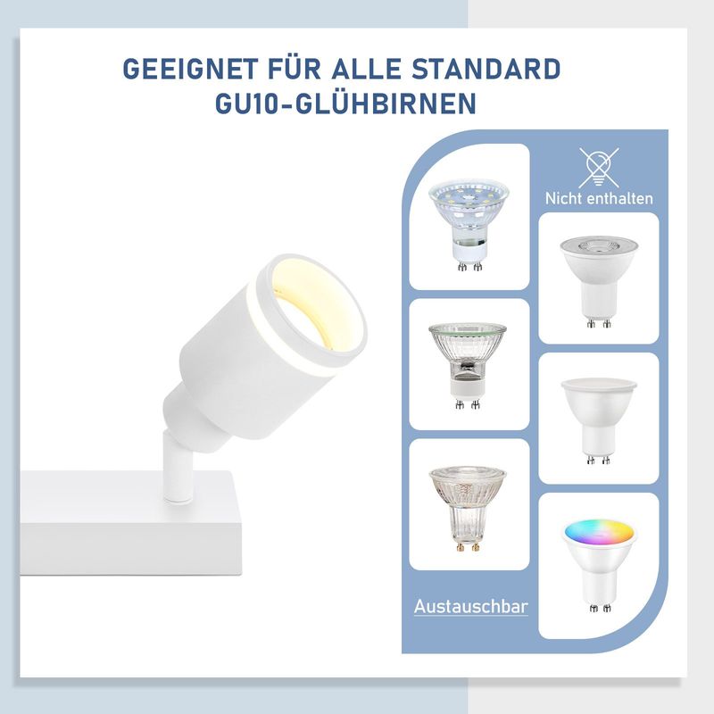 Glitzerlife Deckenstrahler Weiß Deckenleuchte 4 Flammig - Modern Schwenkbar Deckenspots GU10 Deckenlampe Eckig Metall Flurlampe In Für Büro Schlafzimmer Esszimmer_voghion.com