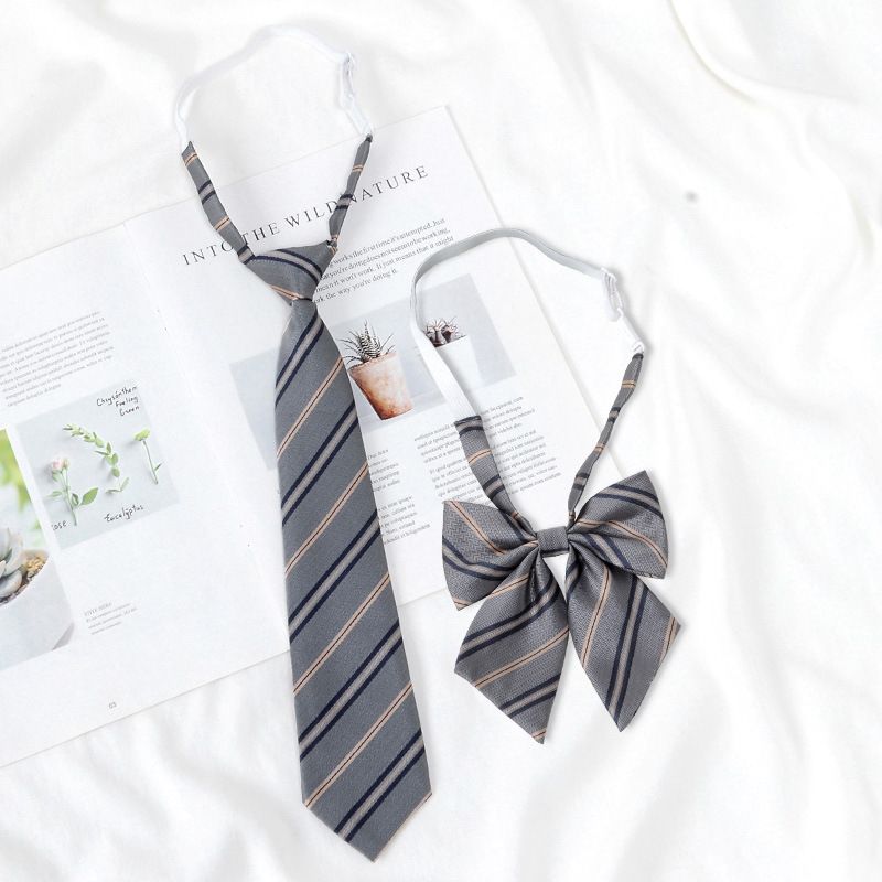 JK Camicia Grigia Decorazione Stile College Fiocco No-Tie Cravatta Annodata a Mano da Donna per Studenti Uomo_voghion.com