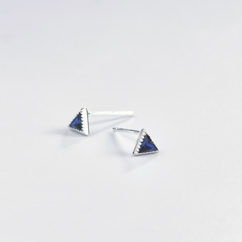Orecchini a triangolo con zirconi blu da donna e da uomo, gioielli da piercing in argento, non è necessario rimuoverli per dormire, orecchini a bottone_voghion.com