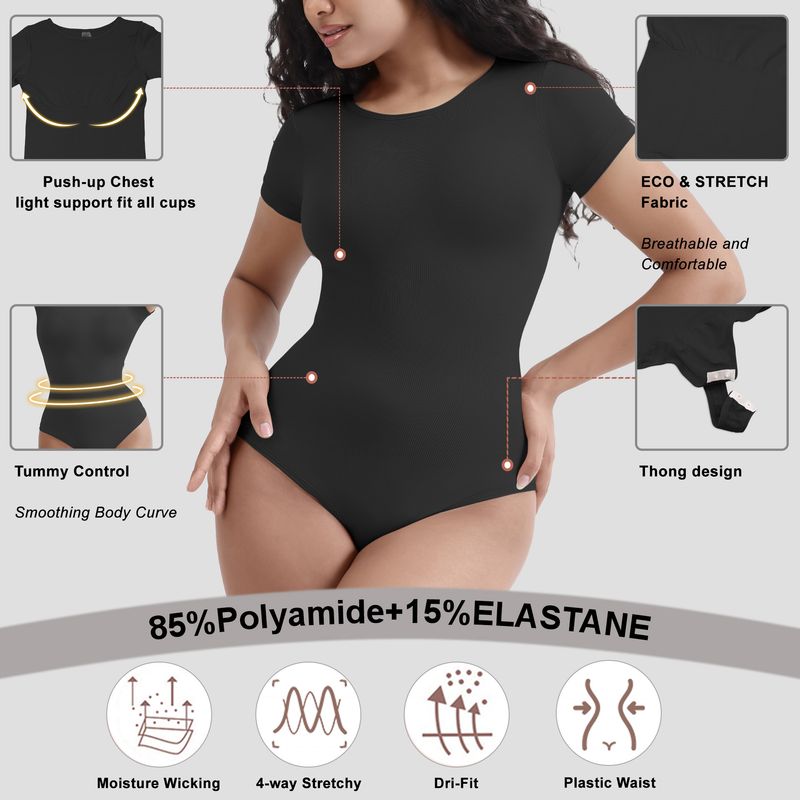 vêtements de mise en forme du corps vêtements de mise en forme du corps corps entier forte pression poitrine vêtements amincissants vêtements d'extérieur serrés couleur unie à manches courtes haut une pièce_voghion.com
