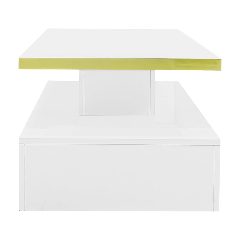 Table basse moderne avec tiroirs, finition brillante, table d'appoint à 2 niveaux avec éclairage LED_voghion.com