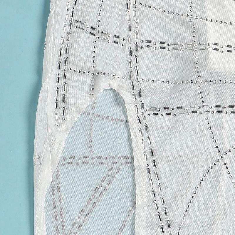 Dameskleding sexy hot diamond omwikkelde borst doorzichtige zijopening slim fit vloer lengte jurk nachtclub_voghion.com