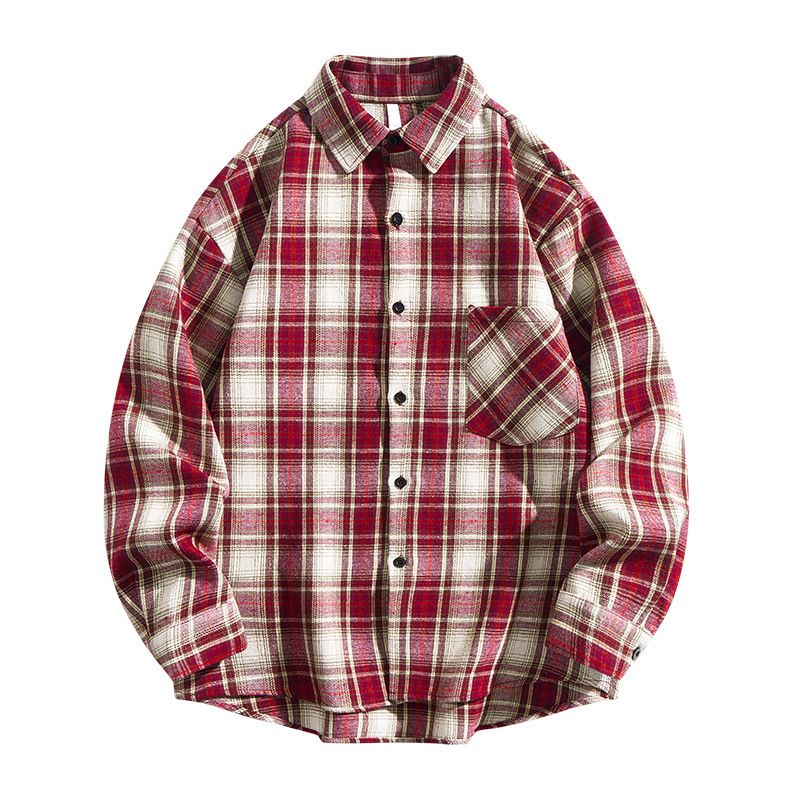 Men's long sleeved checkered shirt, men's loose and versatile casual top, outerwear, autumn fashion trend_voghion.com