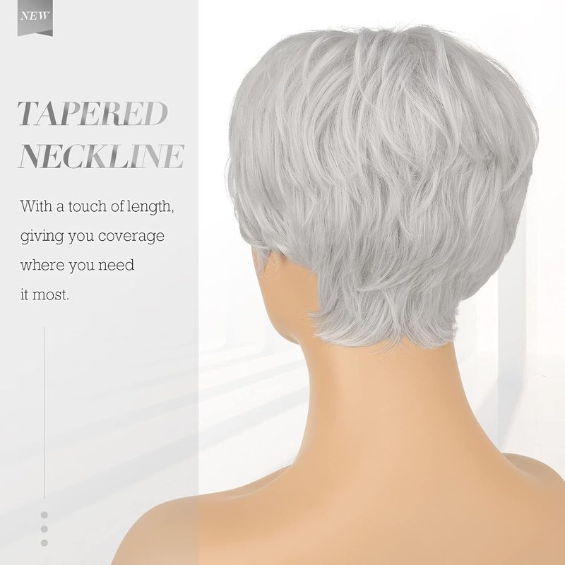 Synthetic Hair New Wigs Ladies' Fashionable Synthetic Headpieces Gray And White Side Parted Short Straight Wigs_voghion.com