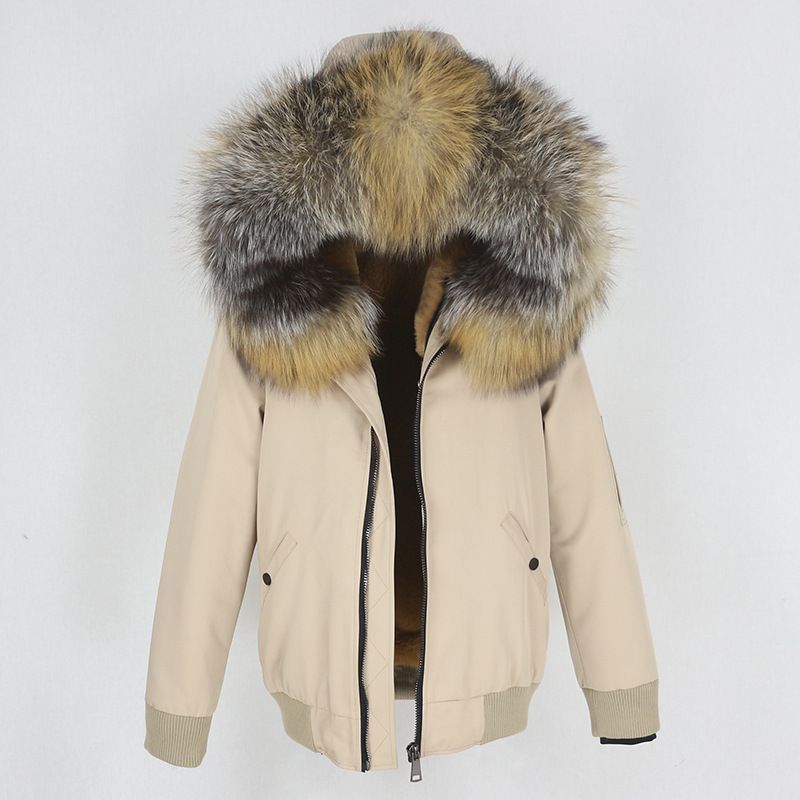 Abbigliamento donna nuovo parka con fodera in pelliccia artificiale ispessita, giacca con collo in pelliccia di volpe vera staccabile, cappotto di pelliccia_voghion.com