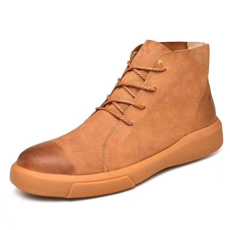 Autumn Winter Men's Cotton Short Boots High Top Color Polished Leather Large Size Fleece Lined Warm Outdoor Work Casual_voghion.com