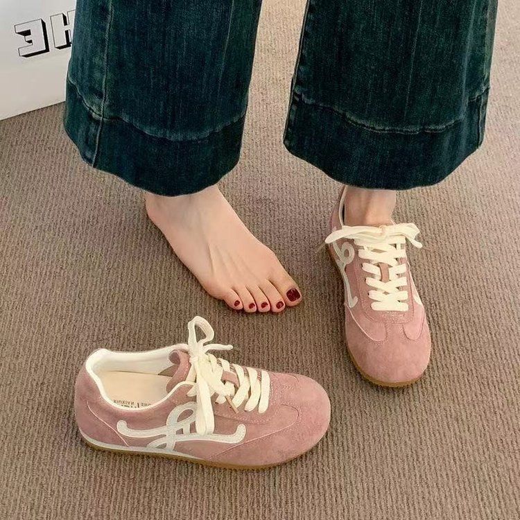 Gele leren Duitse trainingsschoenen Damesschoenen Damesschoenen Platte casual sportplankschoenen_voghion.com