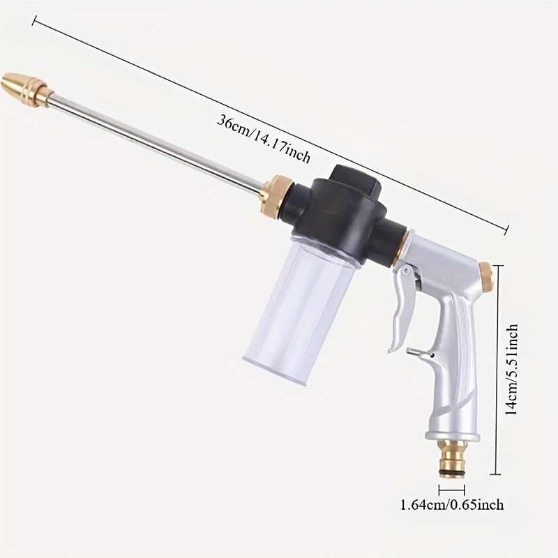 Pistola ad acqua per autolavaggio, pistola ad acqua schiumogena per uso domestico, impugnatura estesa, pistola ad acqua schiumogena ad alta pressione interamente in metallo, pistola ad acqua per la pulizia multiuso._voghion.com