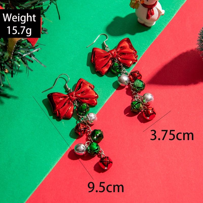 Christmas Jingle Bell Earrings - Red Bow Dangle Earrings With Multi-Color Bells, Festive Holiday Jewelry For Women, Christmas Party Statement Accessor_voghion.com