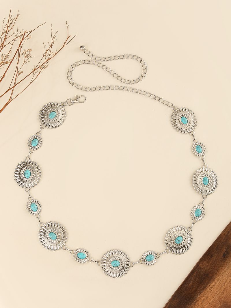 Jewelry Turquoise Waist For Women Fashion Bohemian Style Metal Carved Belt Versatile Body Chain_voghion.com