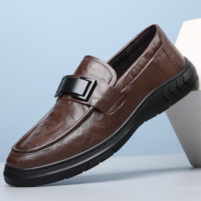 TerraStride 2025 Neue Loafer Slip-On Lazy Herren Schwarze Leder Freizeitschuhe_voghion.com