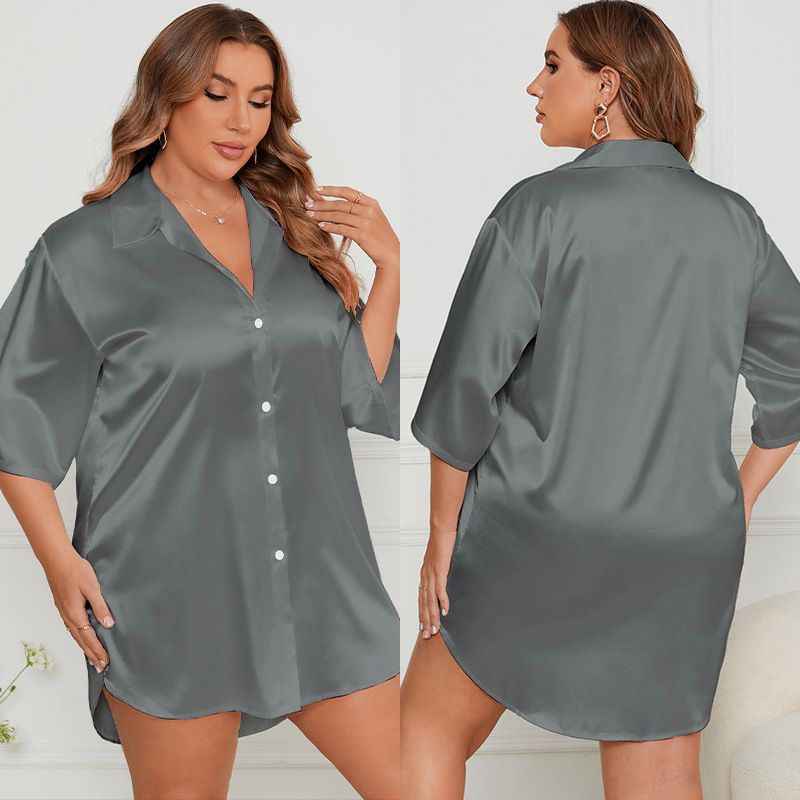 Large Size Ice Silk Nightdress Women's Loose Short Sleeve Shirt Skirt Loungewear Women's_voghion.com