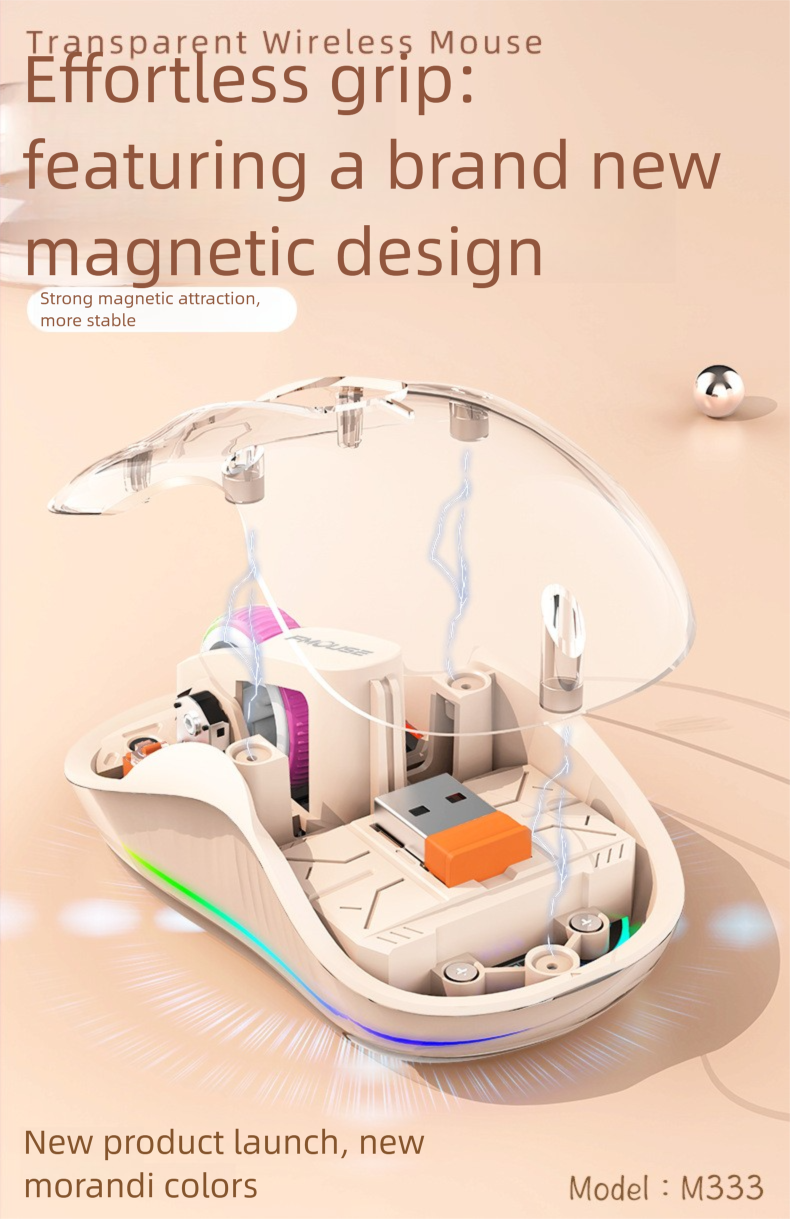 Transparent Wireless Silent Bluetooth Gaming Rechargeable Universal Personalized Mouse_voghion.com