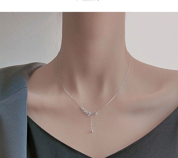 S999 Wheat Ear Tassel Necklace for Women, Sweet Elegant, Small and Fresh collarbone Chain, Pure Silver Necklace,_voghion.com