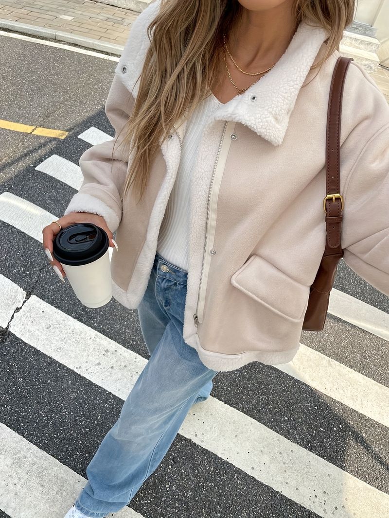 Giacca da donna casual autunno inverno con fodera calda e collo con cerniera larga Francia 2025_voghion.com