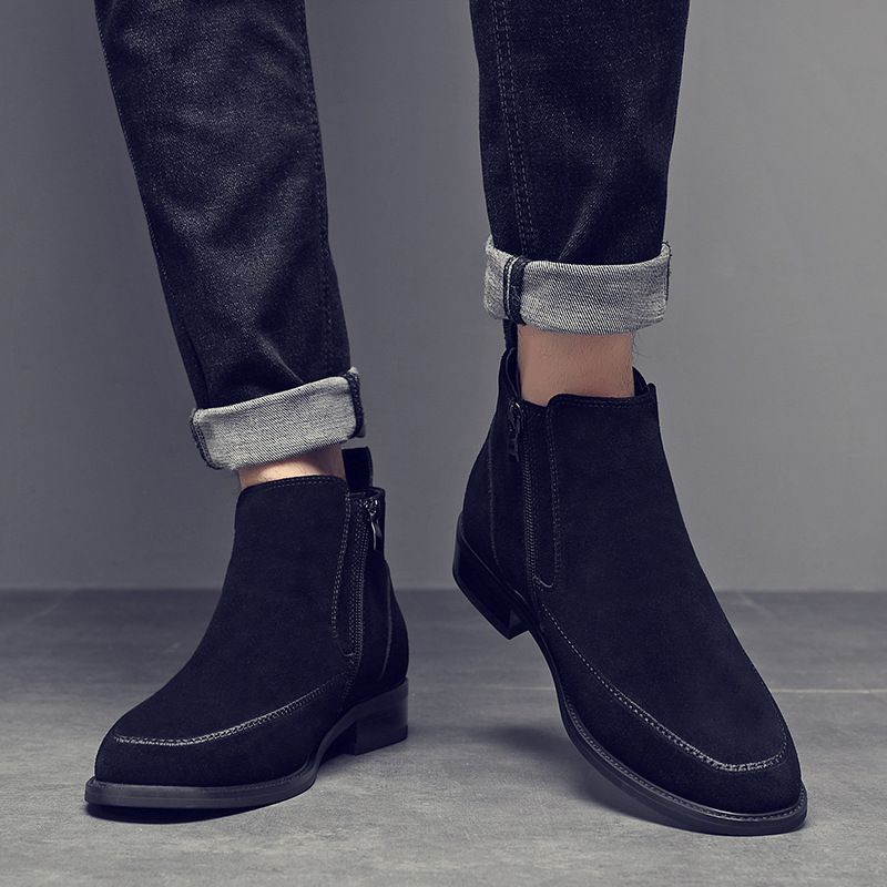 Martin Boots Herren Leder Samt Koreanische Version der chinesischen Herrenstiefel Spitz Kurzstiefel Chelsea Boots Herren_voghion.com