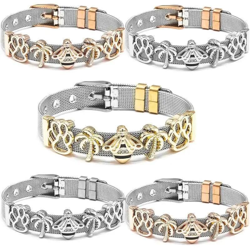 10mm Stainless Steel Mesh Original Bees Dog Paw Beads Charm Keeper Bracelets Bangles For Women Fashion Jewelry Gift_voghion.com