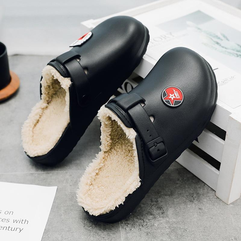 Men's shoes large size cotton slippers men's plus cotton hole shoes new home warm men's shoes outdoor slippers_voghion.com