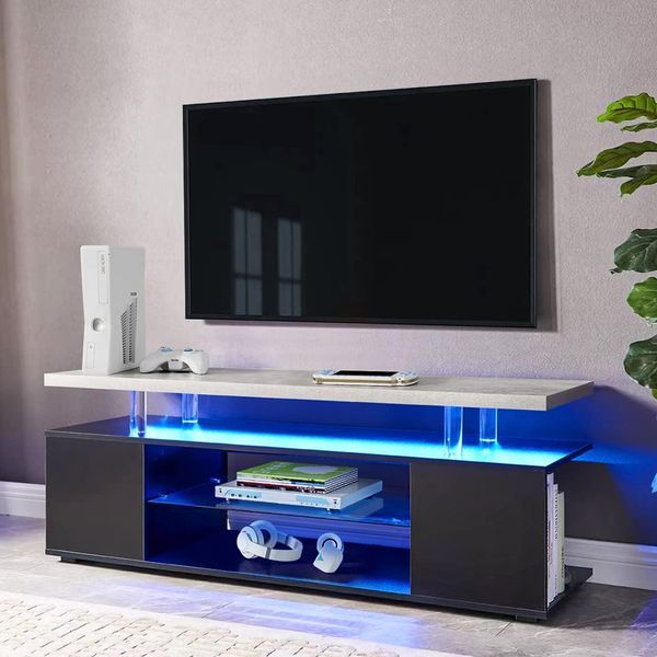 TV Stand For 65 Inch TV LED Gaming Entertainment Center Media Storage Console Table With Large Side Cabinet For Living Room( Black+Gray)_voghion.com