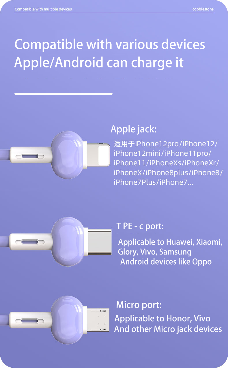 Câble USB Type C 3 en 1, porte-clés, pour iPhone 13 12 11 XS X XR 3 en 1, câble de chargeur 2 en 1, cordon Micro USB Type C_voghion.com