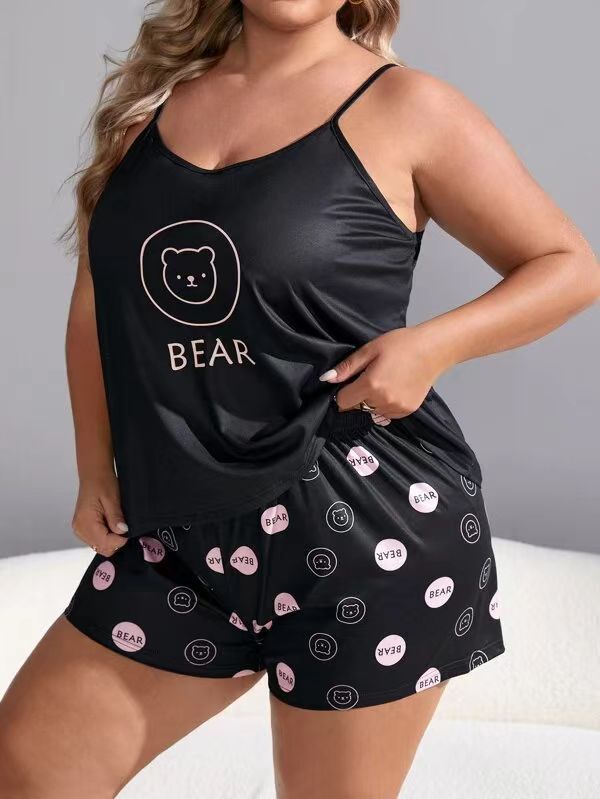 Pyjama décontracté grande taille pour femme - Débardeur et short sans manches à imprimé anime - Tissu en soie douce et laiteuse - Haute élasticité_voghion.com