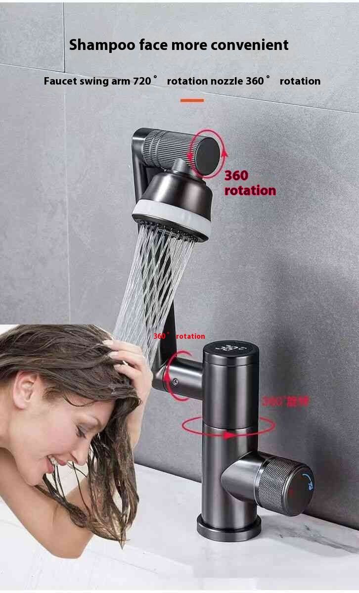 Kupfer RYYD Volldigitalanzeige Warm- und Kaltwasser-Armatur mit mechanischem Arm, universell drehbar, für Badezimmerschränke, Waschbecken_voghion.com