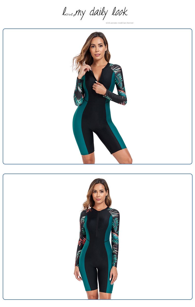 Langärmliger Rashguard-Badeanzug für Damen – Einteiler mit Frontreißverschluss, LSF 50+ und Kompressionspassform zum Surfen und Schwimmen_voghion.com