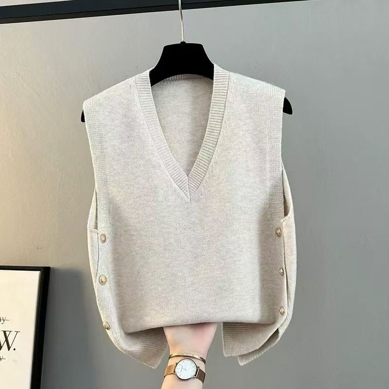Gilet in maglia con scollo a V da donna - Gilet leggero e ampio per primavera e autunno, capo casual da indossare a strati_voghion.com