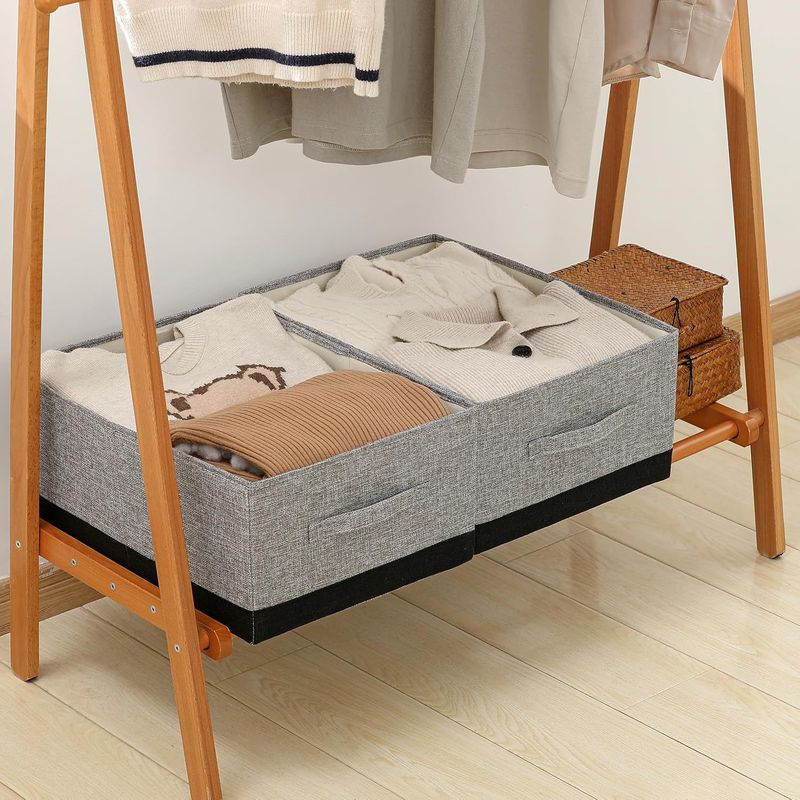 Fabric Storage Bins With Lids - Set Of 3 Decorative Closet Organizers For Clothes Foldable Shelf Baskets Beige_voghion.com