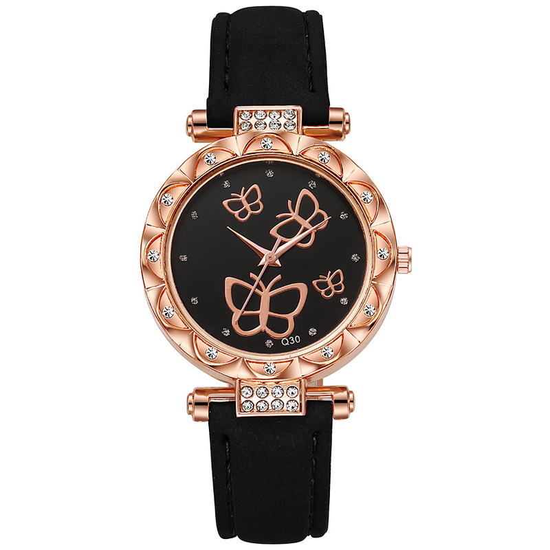 Diamond petal case temperament butterfly pattern frosted belt women's quartz watch_voghion.com