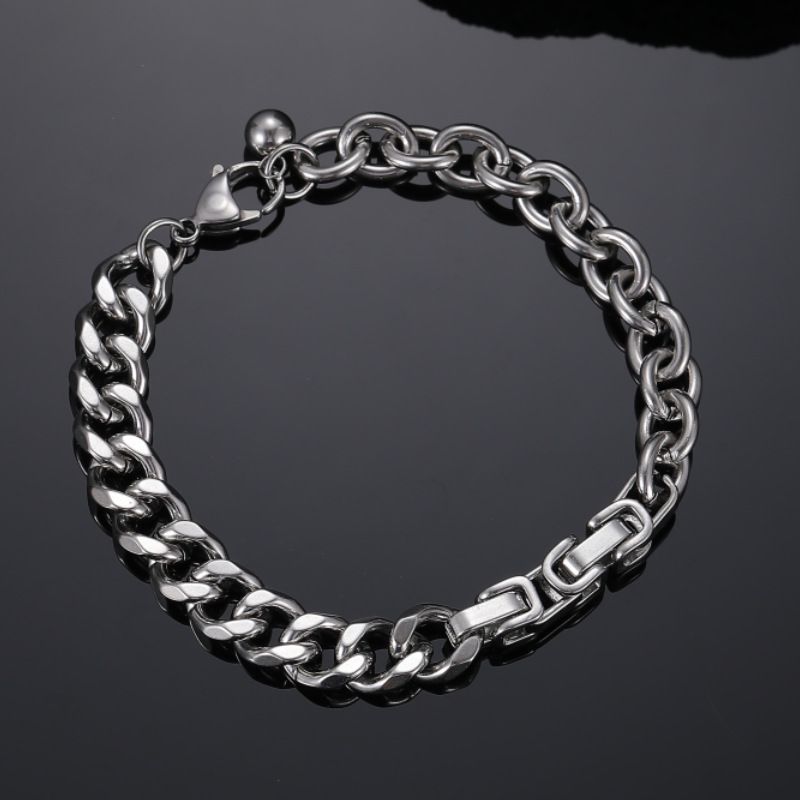 Men's Personalized Splicing Bracelet Ins Hip Hop Trendy Brand Titanium Steel Couple Bracelet Personalized Versatile Cuban Bracelet_voghion.com