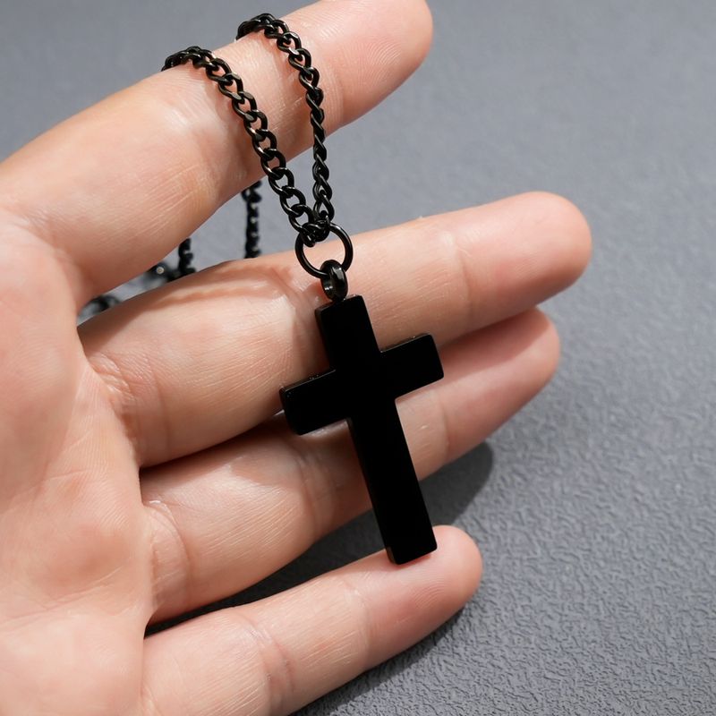 Collana versatile unica con ciondolo a croce nera da uomo in acciaio inossidabile_voghion.com