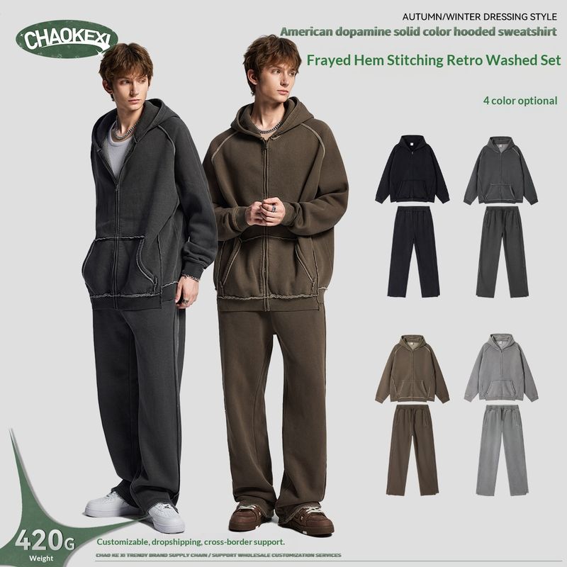 Cove Cross-Border Sportswear Set For Men Winter New Men's Fashion Light High-End American Retro Fleece-Lined Hoodie_voghion.com