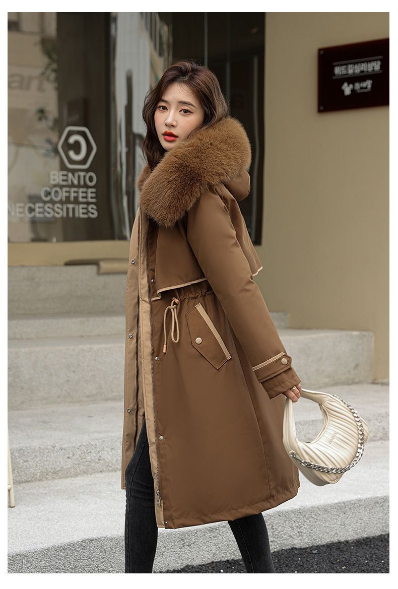 Damenbekleidung Baumwollgefütterte Jacke, extra lange Overknee-Pie-Jacke mit herausnehmbarem Futter, neue Winter-Großgrößen-Warmjacke Baumwollgefütterte Jacke_voghion.com