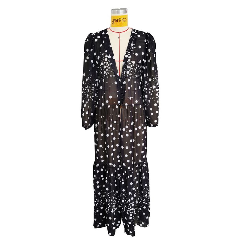 Damen Strand Bikini Jacke Spinning Cover-Up Langer Damen Badeanzug mit Schal_voghion.com