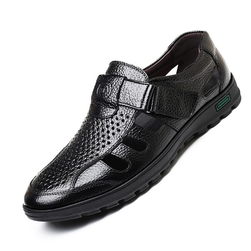 2025 neue Sommer männer Casual Echtem Leder Sandalen Top Schicht Rindsleder Strand Dicke Sohle Atmungsaktive Hausschuhe Schuhe Trendy_voghion.com