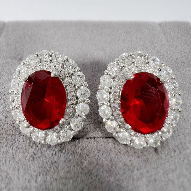 Luxury Fashion Colored Gemstone 6 Carat Tanzanite Stud Earrings Emerald Red Blue Diamond Set Gemstone Earrings Party Birthday Gift Anniversary Gift_voghion.com