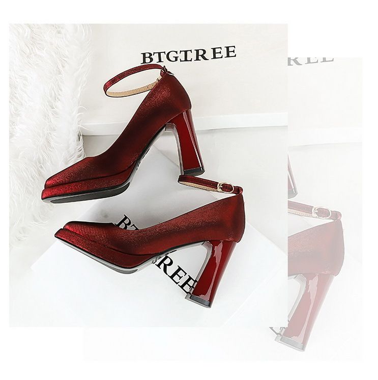 9982-K105 Style Banquet Wedding Coarse Super High Heels Waterproof Platform Silk Strap Single Shoes_voghion.com