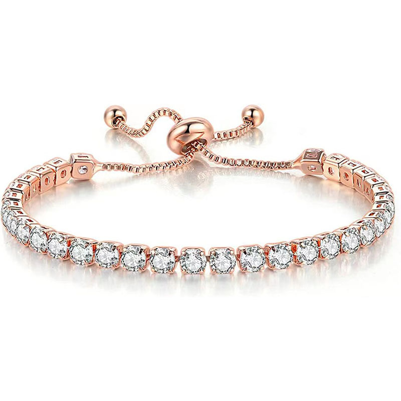 Elegantes Tennisarmband-Set mit weißem Zirkonia | Verstellbare Zugkette | Ein- und zweireihiges Diamant-Design_voghion.com