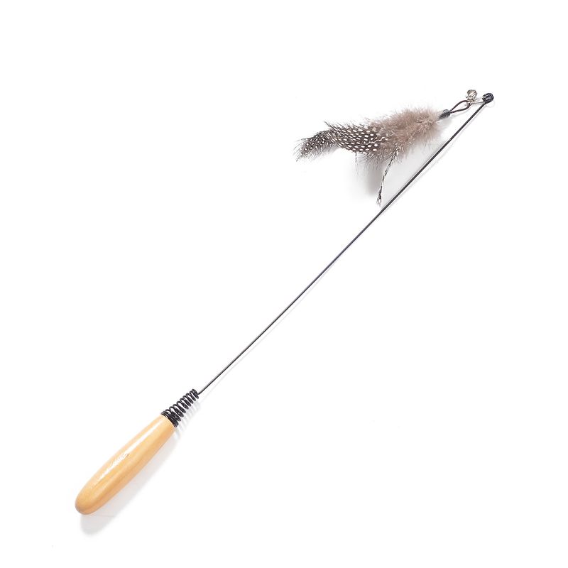 CFA Competition Grade Wooden Handle Spring Teaser Wand With Pearl Feather Bell Cat Interactive Self-Entertainment Toy_voghion.com