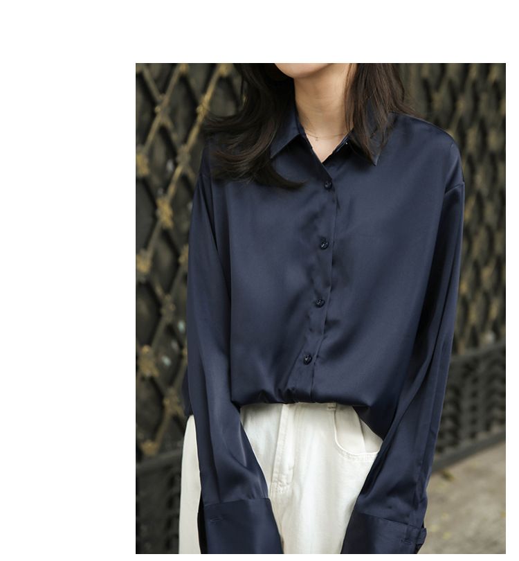2025 Women's New Spring And Autumn White Shirt, Unique Design, Draped Top, Silk Satin Blouse_voghion.com