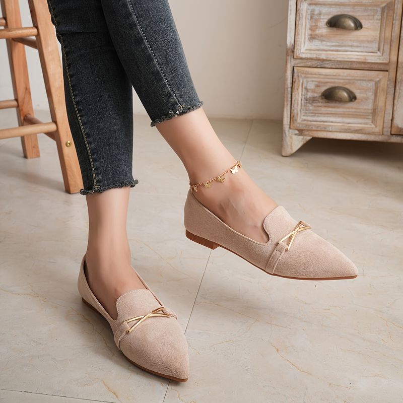 Flache Schuhe mit Metalldekor für Damen, lässige Schlupfschuhe mit spitzer Spitze, leichte und bequeme Schuhe_voghion.com