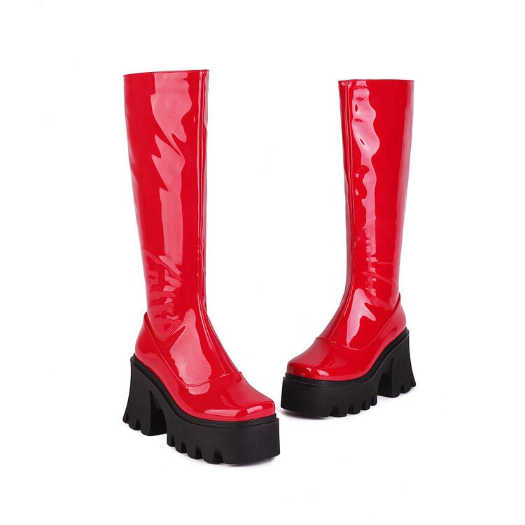 New long boots with round heads, thick soles and side zippers for women_voghion.com
