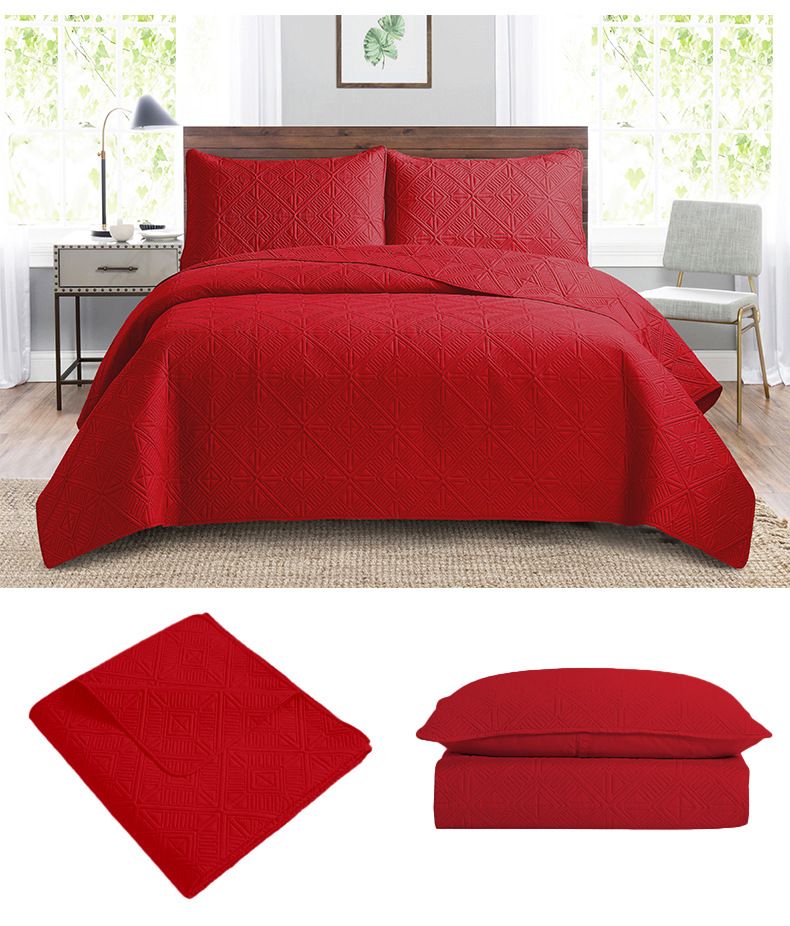 Quilted Bedspread Set 3-Piece Ultrasonic Embossed Reversible Cover With Cotton Filling Machine Washable Luxury Bedding_voghion.com