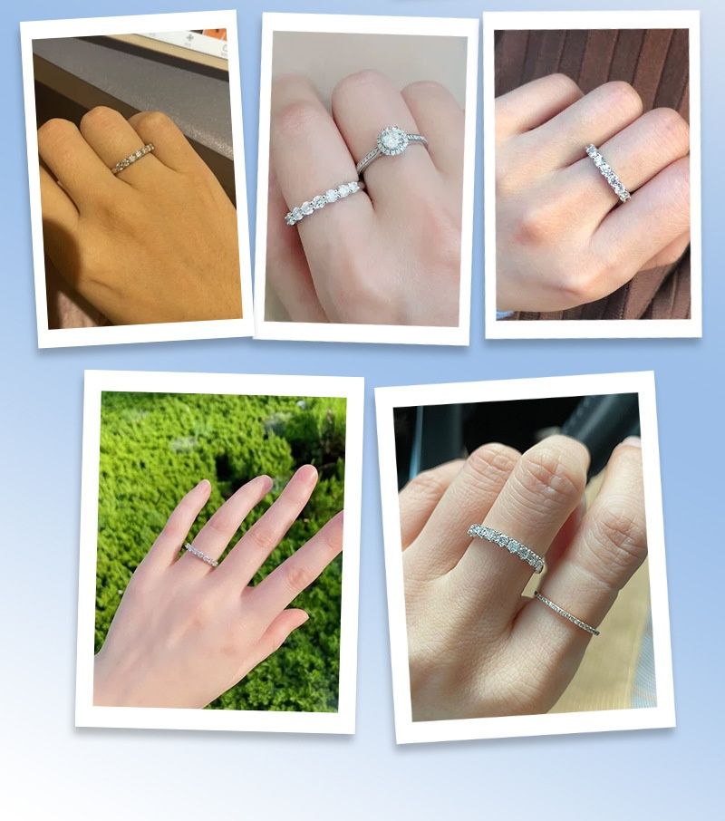 Anello alla moda in stile Instagram con celebrità di Internet, pietra Mosang femminile, sensazione di lusso di nicchia, fila di sette stelle in argento puro_voghion.com