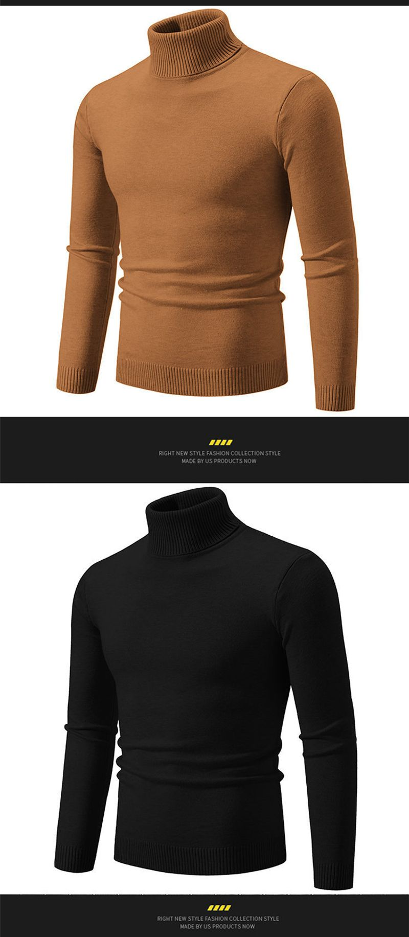 Autumn and Winter New Simple Solid Color Fashion Men's Casual High Neck Underlay Sweater_voghion.com
