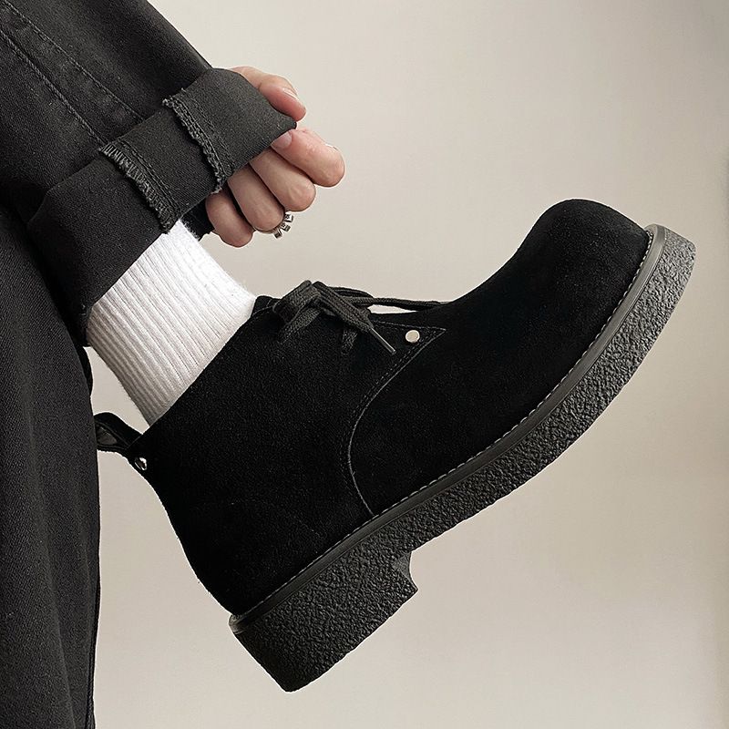 2025 Herbst Neue Echtes Leder Martin Kuh Wildleder Chunky Derby Schuhe männer Arbeit Kurze Stiefel_voghion.com